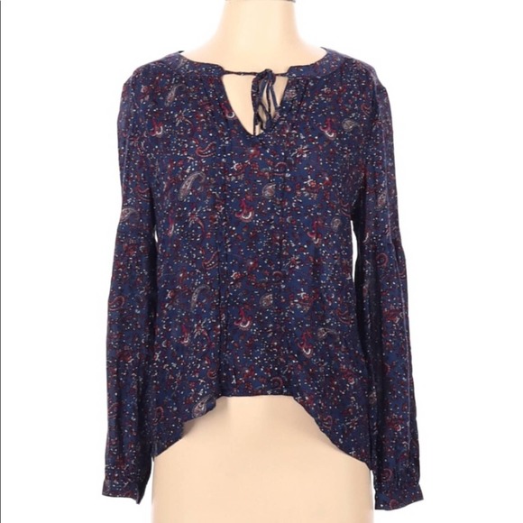 Lucky Brand Boho Peasant Blouse Blue Size Small - Picture 1 of 7